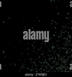 Ansprechender Matrixhintergrund in blaugrünen Farben. Raster mit zufälligen tibetischen Symbolen. Illustration des kühlen quadratischen Vektors. Stock Vektor