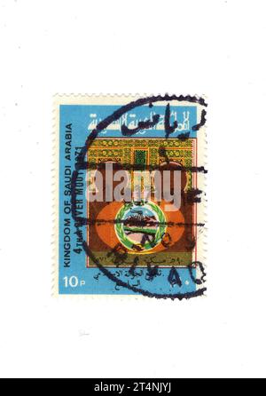 Vintage-Briefmarke aus Saudi-Arabien, isoliert auf weißem Hintergrund. Stockfoto