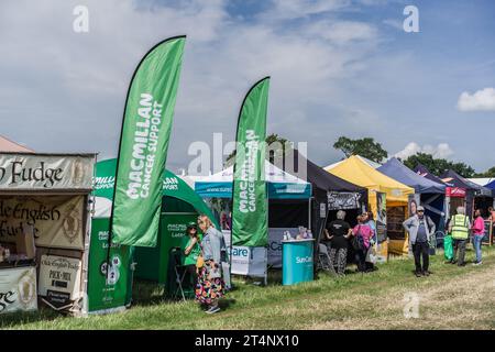 Nantwich, Cheshire, England, 26. Juli 2023. Verkaufsstände auf einer Landmesse, Tourismus und redaktionelle Reiseabbildung. Stockfoto