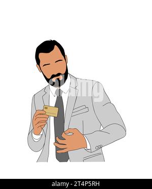 Geschäftsmann hält Kreditkartenvektor isoliert. Stock Vektor