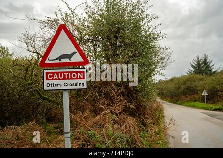 Otter Crossing Schild, Bodmin Moor, Cornwall, Großbritannien Stockfoto