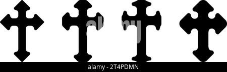 Symbolsatz des gotischen christlichen Kreuzes. Vektorabbildung Stock Vektor