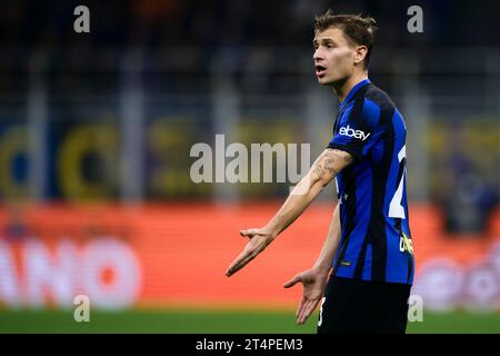 Nicolo Barella vom FC Internazionale reagiert während des Fußballspiels Serie A zwischen dem FC Internazionale und AS Roma. Stockfoto