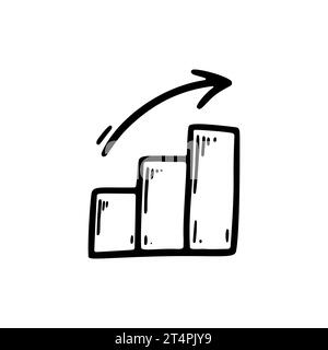 Diagramm wird im Sketch-Stil angehoben. Handgezeichnete Vektor-Illustration für Präsentationen, Geschäfts-, Finanz-, Marketing- und Unternehmensgewinnwachstumskonzepte Stock Vektor