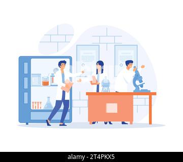 Wissenschaftliche Forschung. Laboratorien der Chemie, pharmazeutische Forschung der Mikrobiologie, moderne Illustration des flachen Vektors Stock Vektor