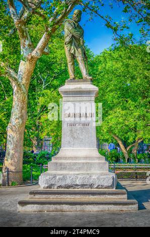 NEW YORK CITY - 1. JUNI: Denkmal für Garibaldi am Washington Square, New York City, USA, 1. Juni 2013. Dieses Denkmal wurde im Juni 1888 Gene geweiht Stockfoto