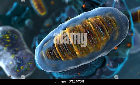 Organellen in Eukaryote, Fokus auf Mitochondrien - 3d-Illustration Stockfoto