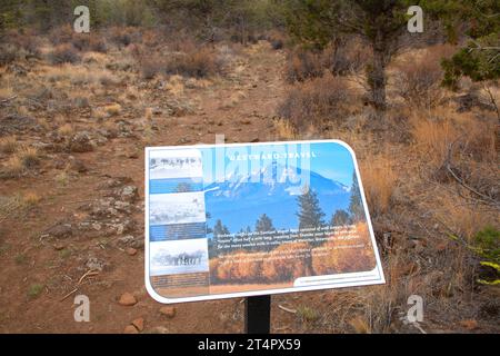 Santiam Wagon Road Dolmetschungstafel, Whychus Canyon Preserve, Oregon Stockfoto