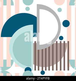 Abstraktes Geometrisches Hintergrundmaterial. Nahtloses Muster im Bauhaus-Stil im Retro-Stil und in den Farben Vektor-Illustration. Modische geometrische Formen Stock Vektor