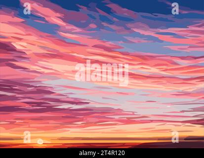 Sonnenuntergang Himmel in gelb-violett mit Wolken Stock Vektor