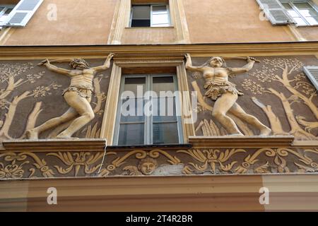 Adam und Eve Fresko im Vieux Nice Stockfoto