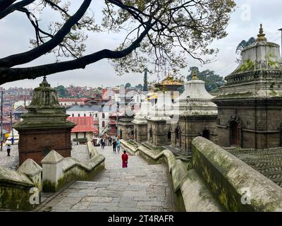 Kathmandu, Nepal: Blick auf den Pashupatinath-Tempel, den berühmten Hindutempel, der Pashupati, einer Form von Shiva, gewidmet ist, entlang der Ufer des heiligen Bagmati-Flusses Stockfoto