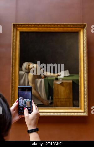 Der Tod von Marat von Jacques-Louis David im Louvre Museum, Paris, Frankreich, Europa Stockfoto