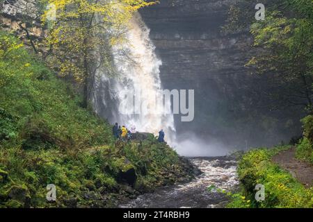 Hardrow Force, Englands höchster ununterbrochener Wasserfall mit 30 m im Herbst, in der Nähe der Marktstadt Hawes im Yorkshire Dales National Park, Großbritannien. Stockfoto