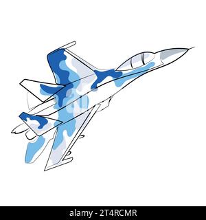 Air Force su 27 ab Kampfflugzeug Linie Zeichnung Vektor Illustration isoliert auf weißem Hintergrund. Ukrainische Air Force Minmal Kunst Stock Vektor