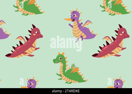 Nahtloses Muster von Zeichentrickdrachen für Stoff Stock Vektor