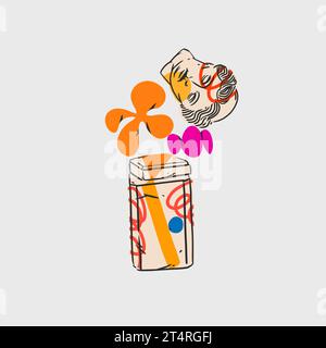 Hand gezeichnet Vektor abstrakte Grafik, griechische alte Skulptur Statuen und Säulenlinie modernes zeitgenössisches Poster. Antike Vintage klassische Skulptur in Stock Vektor