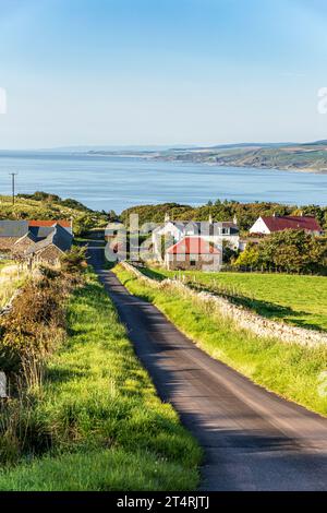 Abendsonne auf dem Weiler High Lossit in der Nähe von Machrihanish auf der Kintyre Peninsula, Argyll & Bute, Schottland Großbritannien Stockfoto