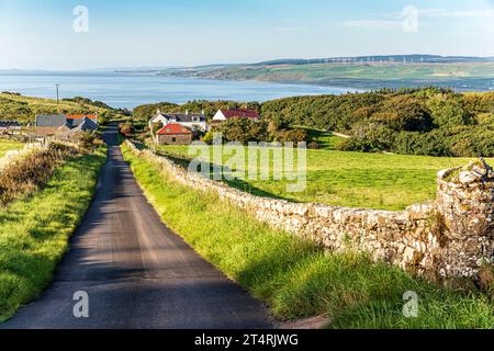 Abendsonne auf dem Weiler High Lossit in der Nähe von Machrihanish auf der Kintyre Peninsula, Argyll & Bute, Schottland Großbritannien Stockfoto