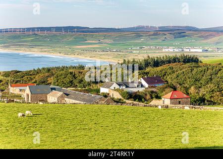 Abendsonne auf dem Weiler High Lossit in der Nähe von Machrihanish auf der Kintyre Peninsula, Argyll & Bute, Schottland Großbritannien Stockfoto