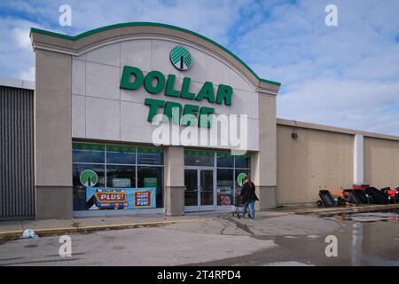 Außenansicht eines Dollar Tree Stores in Burton Michigan, USA Stockfoto