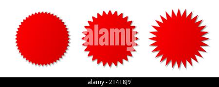 Ein Satz isolierter Preisschilder, Rabattaufkleber mit gerippten Kanten auf weißem Hintergrund. Stock Vektor