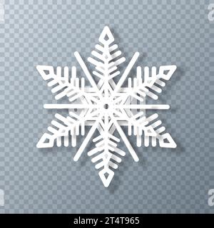 Weiße Papierschneeflocke auf transparentem Hintergrund. Weihnachten und Neujahr. Stock Vektor