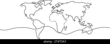 Durchgehende einzeilige Zeichnung der vereinfachten Weltkarte, Strichgrafik-Vektorillustration Stock Vektor