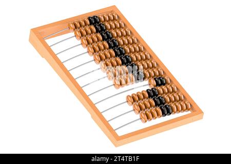 Hölzerner Abacus der UdSSR mit Perlen, 3D-Rendering isoliert auf weißem Hintergrund Stockfoto