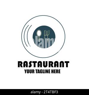 Modernes Restaurant-Logo mit Löffel- und Gabelsymbol, Linienkonzept Stock Vektor