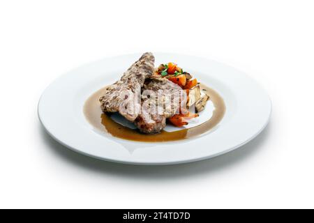 Gegrillter Schweinehals mit Gemüse Stockfoto