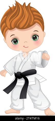 Vector Cartoon Boy Übt Karate Stock Vektor