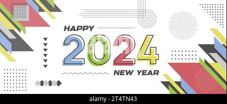 Happy New Year 2024 Vorlage Design. Für Broschüre, Karte, Banner. Symbol für Vektorillustration, Hintergrund 2024. Stock Vektor