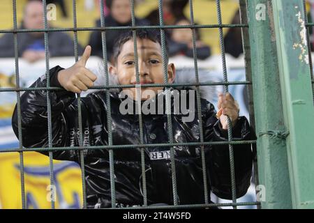 Florencio Varela, Argentinien, 1. November 2023. Fans von Defensa y Justicia während des Spiels zwischen Defensa y Justicia und Racing Club. Quelle: Fabideciria. Stockfoto