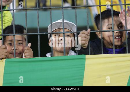 Florencio Varela, Argentinien, 1. November 2023. Fans von Defensa y Justicia während des Spiels zwischen Defensa y Justicia und Racing Club. Quelle: Fabideciria. Stockfoto