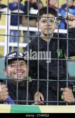 Florencio Varela, Argentinien, 1. November 2023. Fans von Defensa y Justicia während des Spiels zwischen Defensa y Justicia und Racing Club. Quelle: Fabideciria. Stockfoto