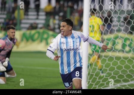 Florencio Varela, Argentinien, 1. November 2023. Juan Fernando Quintero vom Racing Club während des Spiels zwischen Defensa y Justicia und Racing Club. Quelle: Fabideciria. Stockfoto