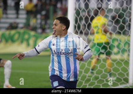 Florencio Varela, Argentinien, 1. November 2023. Juan Fernando Quintero vom Racing Club während des Spiels zwischen Defensa y Justicia und Racing Club. Quelle: Fabideciria. Stockfoto