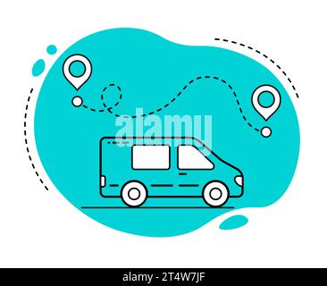 Bus- und Kartensymbol. Lieferart. Blau und weiß. Vektor. Straße. Grafik Stock Vektor