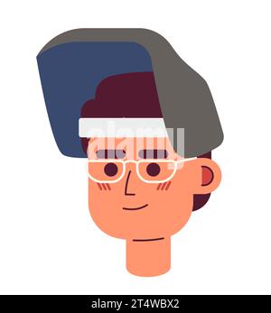 Asiatische Erwachsene Mann Schweißer Maske 2D Vektor Avatar Illustration Stock Vektor