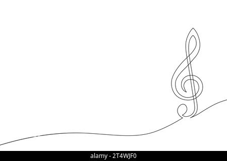 Musikschlüssel eine Zeile. Kunstnotiz. Durchgehende Linienzeichnung. Handzeichnung Konzert. Symbol „Gliederung“. Musiknoten der Concept School. Schwarze Bezugshinweise skizzieren Stock Vektor