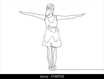 Durchgehende Strichgrafik oder eine Linie Zeichnung einer Frau, die Arme streckt, ist entspannende Bild-Vektor-Illustration Stock Vektor