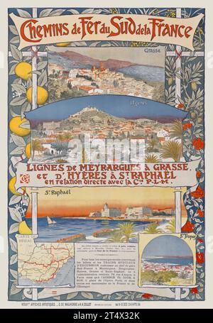 Chemins de fer du Sud de la France. Lignes de Meyrargues à Grasse von Eugène Grasset (1845-1917). Poster veröffentlicht 1891 in Frankreich. Stockfoto