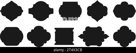 Schwarze Silhouette Retro-Etiketten und -Rahmen. Formularsatz für Text. Leere Retro-Form von Abzeichen, Rabattanhänger, Abzeichen, Preisaufkleber. Sammlung von Stock Vektor