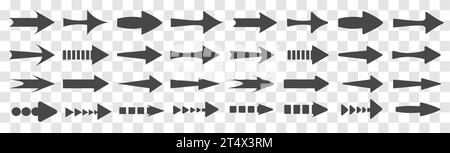 Pfeile große schwarze Set-Symbole. Pfeilsymbol. Pfeilvektorsammlung. Pfeil. Cursor. Moderne einfache Pfeile. Satz von Vektorpfeilen mit verschiedenen Formen und Stock Vektor