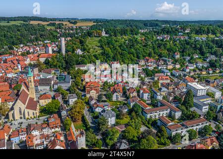 Ravensburg, eine wunderschöne Kreisstadt in Oberschwaben, von oben Stockfoto