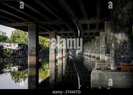 Thailand. November 2023. Ein allgemeiner Blick auf Khlong Toey, einen von Bangkoks größten Slums. Das tägliche Leben in Bangkok, Thailand, als die neu gewählte Pheu Thai-Parteiregierung unter der Leitung von Premierminister Srettha Thavisin sich darum bemüht, mehr internationalen Tourismus in das Königreich zu locken, mit zusätzlichen Regelungen für die Befreiung von der Visumpflicht für Reisende aus Russland, Indien, China und Taiwan. Quelle: Matt Hunt/Neato/Alamy Live News Stockfoto