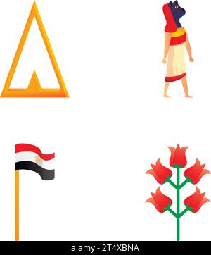 Ägypten Symbol Symbole setzen Cartoon Vektor. Ägyptische Gottheit, Landesflagge und Blume. Ägypten, Reisekonzept Stock Vektor