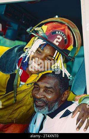 TENNIS Richard Williams Richard Williams Vater und Trainer von Serena und Venus Williams mit Venus während der Lipton Championships 1998. Key Biscayne Tennis Center im Crandon Park Florida USA Copyright: XChrisxTrotman/Duomo/PCNx TN9872 039 Stockfoto