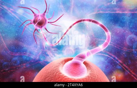 Neuronzellen senden elektrische chemische Signale. 3D-Abbildung Stockfoto